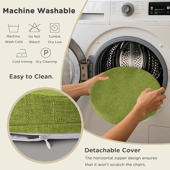 AddGrace Round Bar Stool Cushions 4 Pack Bar Stool Seat Cushion Non Slip Round Chair Pads with Removable and Washable Cover 12x12 Inch Green