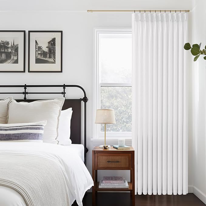 Snow White Linen Curtains Pinch Pleated 84 Inches Long for Living Room Bedroom Pleat with Hooks Rings Back Tab Semi Sheer Curtains 84 Inch Length Light Filtering Luxury Farmhouse Drape 1 Panel