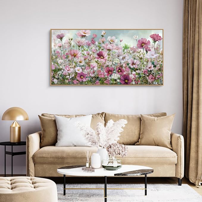 yiijeah Wall Art for Living Room Fower Bedroom Floral Canvas Framed Prints Pictures Colorful Wall Decor Watercolor Large Nature Wildflower Paintings 40x20 Inches