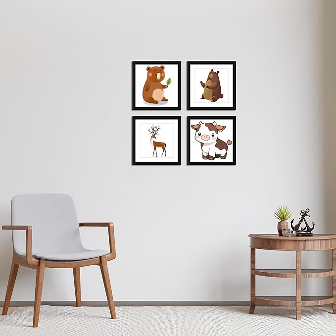 CORE ART 10x10 Picture Frame Set of 4, Display Pictures 8x8 with Mat or 10 x 10 without Mat, Multi Photo Frames Collage for Wall or Tabletop Display, Black