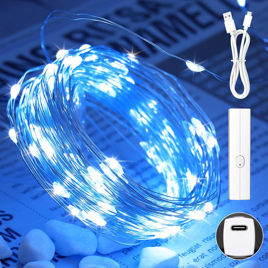 Lakumu LED String Lights Battery Operated, Fairy Lights with Timer, Mini Twinkle Lights for Bedroom, Christmas Decorations, Wedding, Vine, Centerpiece Table Decor (10M/33FT Blue)