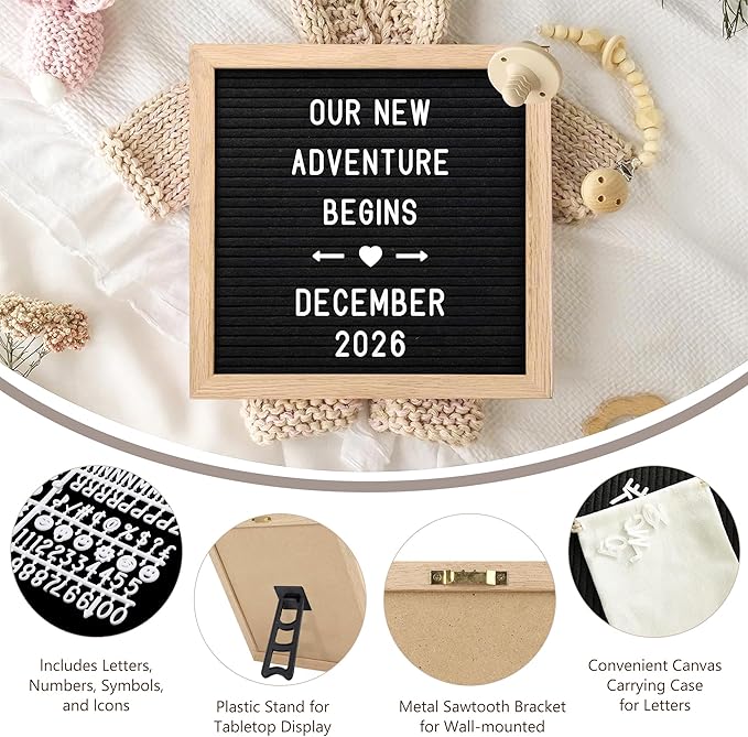 Pregnancy Announcement, Coming Soon Baby Announcement For Grandparents Dad Husband Family, Pregnancy Reveal Ideas, Gender Reveal Baby Shower Gifts -Felt Letter Board, Onesie, Booties, Wooden Sign