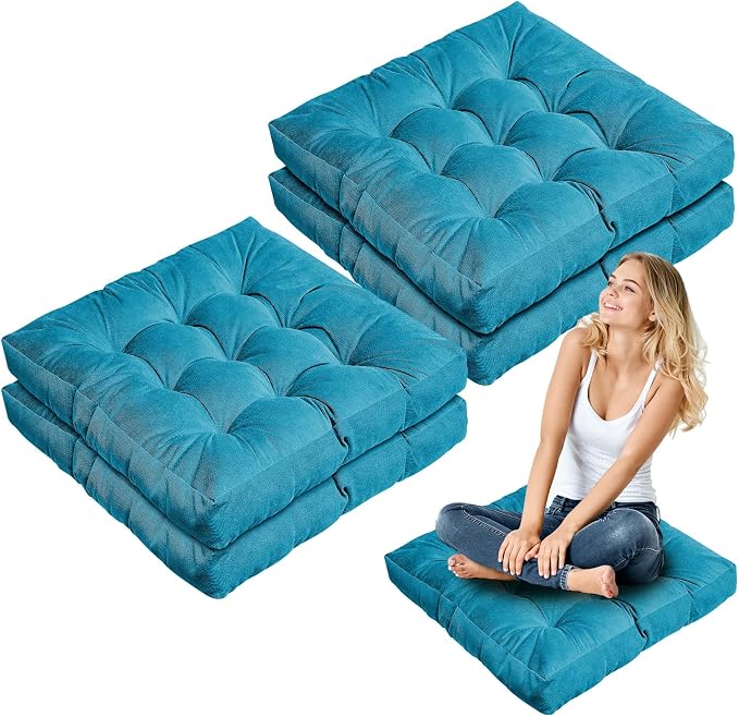 Jerify 4 Pcs Floor Pillow Cushions Large Round Square Large Meditation Floor Pillow for Classroom Adult Meditation Picnic Party Seating Learning Daycare School (Square,Blue)