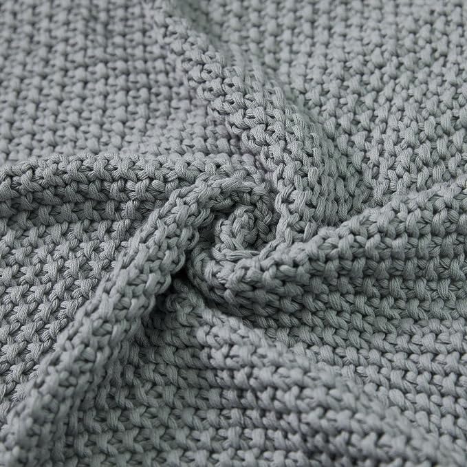 Joydeco Chunky Cable Knit Throw Blanket, Lightweight 100% Cotton Soft Cozy Throw Twin Blanket for Couch Bed and Sofa, Rustic Breathable Farmhouse Blanket Gift for Women Men(Grey, 60"x80")
