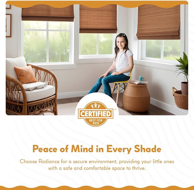 Radiance Cordless Bamboo Roman Shades for Windows - Flatstick Bamboo Blinds for Semi-Private Light Control - Easy to Lift & Fold Up Window Shades - Cocoa - 27 in. W x 64 in. L - (2216302E)