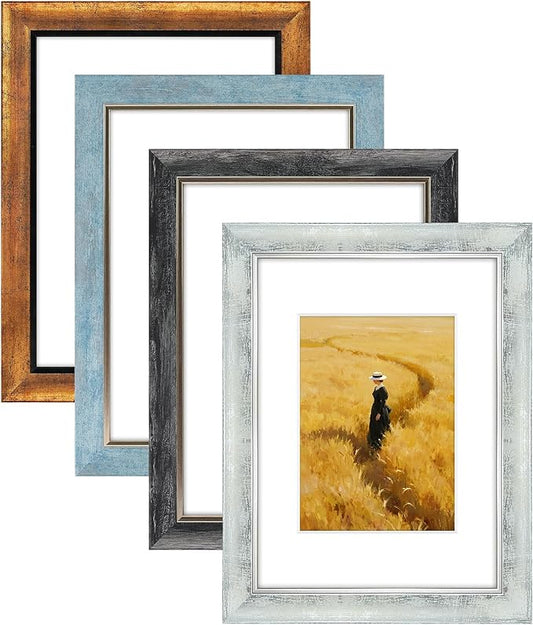 XUANLUO 9x12 Picture Frames Set of 4 Rustic Retro Photo Frame with HD Plastic Cover for Wall Mount and Tabletop Display Family Friends Wedding Gift