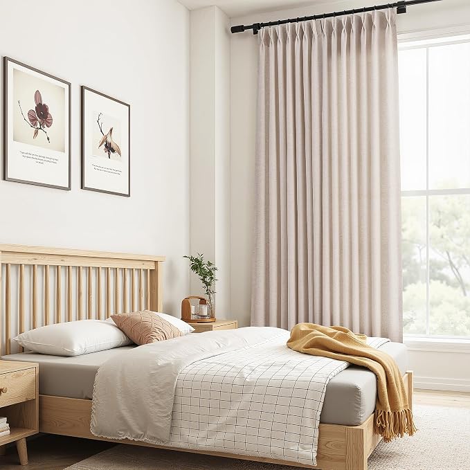 Cream Beige Pinch Pleated Linen Curtains 108 Inch Length 2 Panels Set for Living Room Bedroom Modern Farmhouse Country Privacy Light Filtering Semi Sheer Back Tab Drapes with Hooks for Nursery 40x108