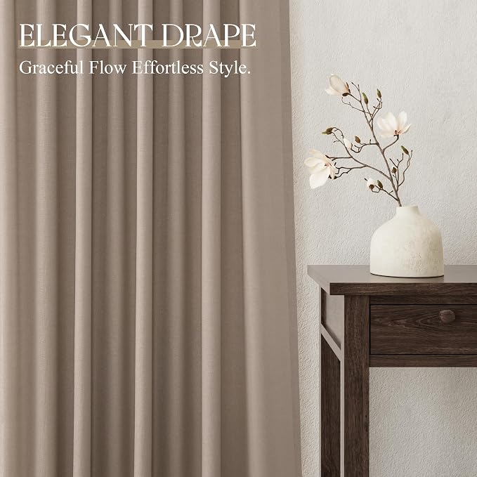 Jowels Dark Taupe Linen Curtains 108 Inch Long 2 Panels for Living Room | Light Filtering Semi Sheer Curtain, Back Tab Pocket Pleated Look, Boho Farmhouse Textured Privacy Drapes for Bedroom Window