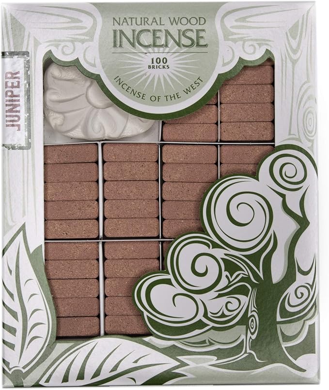 Incienso de Santa Fe - Juniper Natural Wood Incense Bricks with Holder, 100 Count - Made in the USA