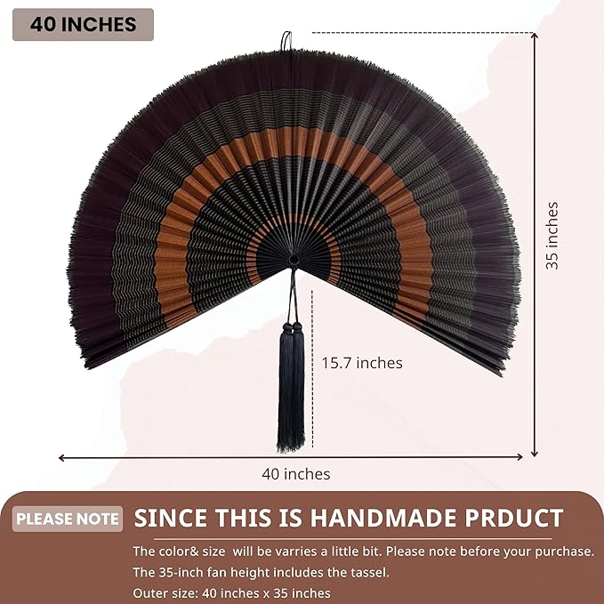 ChumDecor Fan Wall Decor, Large Bamboo Fans for Boho Hanging Headboard, Decorative Folding Fans for Over Bed, Asia Trending (Ebony 40inch)