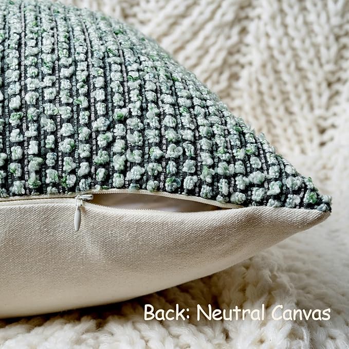 DEZENE Striped Euro Sham Pillow Covers 26x26 Set of 2 Green Textured Boucle Chic Morden Boho Accent Farmhouse Square Decorative Couch Throw Pillow Covers for Home Decor Bed Sofa Living Room