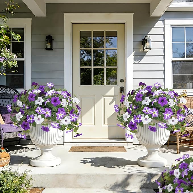 Ouddy Decor 3 Pcs Artificial Flowers for Outdoors Decorations, Fake Silk Petunias Flowers Faux Plants UV Resistant for Garden Porch Window Box Balcony Yard Planter Spring Summer Home Decor, Purple