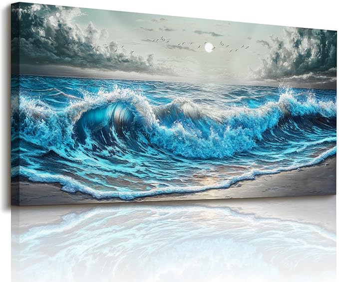 imjiayu Ocean Canvas Wall Art, Coastal Wall Decor, Beach Wall Art, Large Sunrise Seascape Decoration Painting Print, Sea Wave Landscape Picture For Living Room Bedroom Home Decor, 20" X 40"