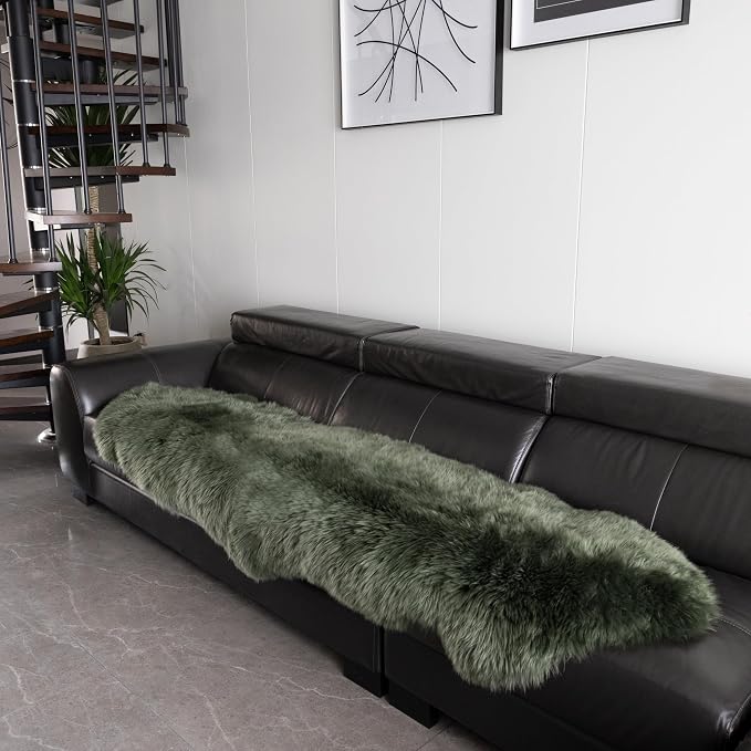 Sheepskin Rug, Fluffy Shaggy Area Rug, Super Soft 24‘’ x 72‘’ Sheepskin Hair Rug, Plush Rug, Decorative Rugs for Bedroom, Children's Room, Living Room (Forest Green, 24" x 72")