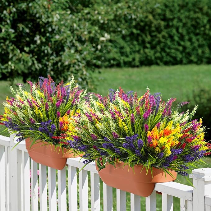 Grunyia Artificial Lavender Plants with Mixed Color Flowers, 20 Bundles, Outdoor Decorative Grass