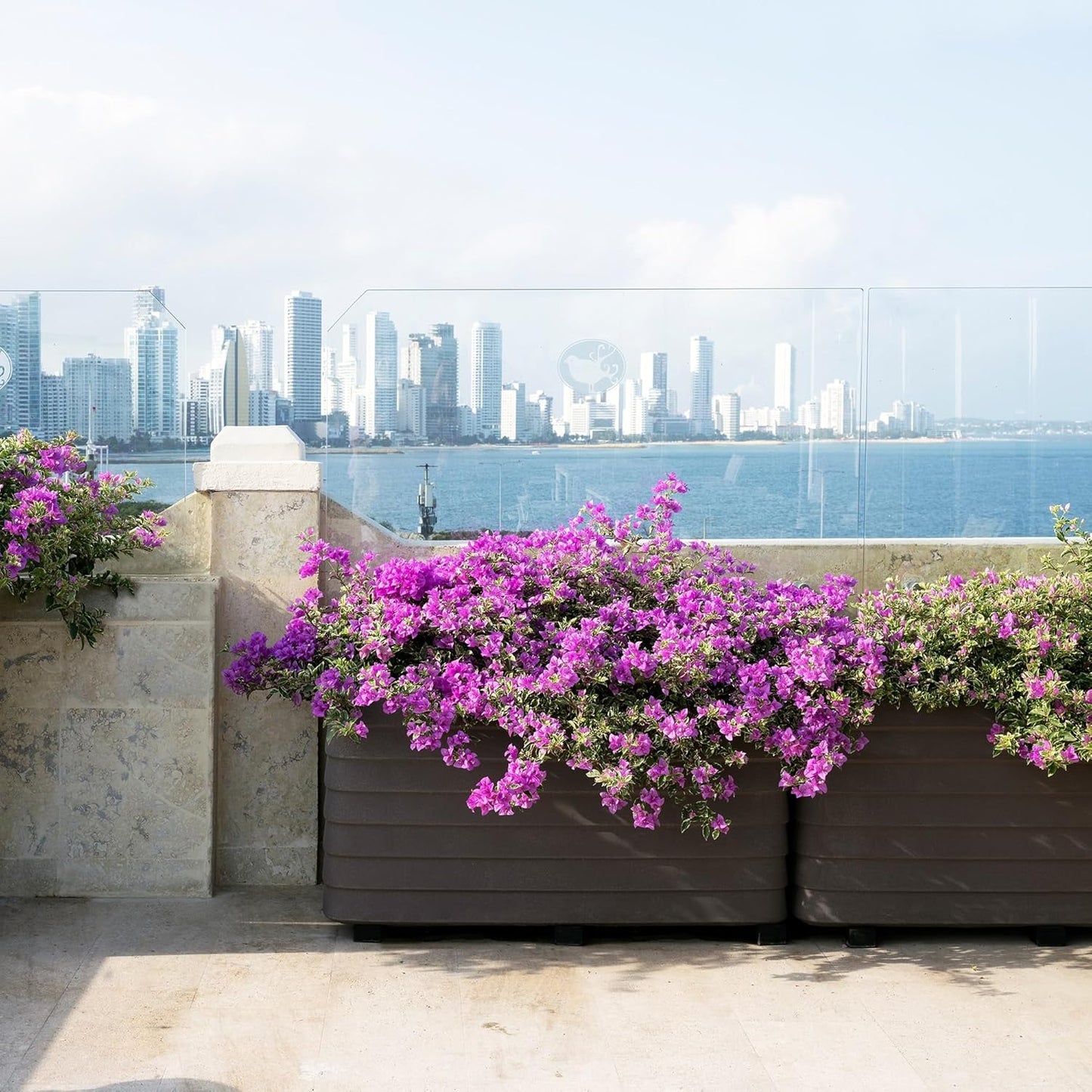 Crescent Garden TruDrop Self Watering Slat Medium Rectangular Planter Box for All-Weather - Outdoor Deck Box Planter for Flowers and Herbs, 36'' x 17'' x 17''H (Slate)