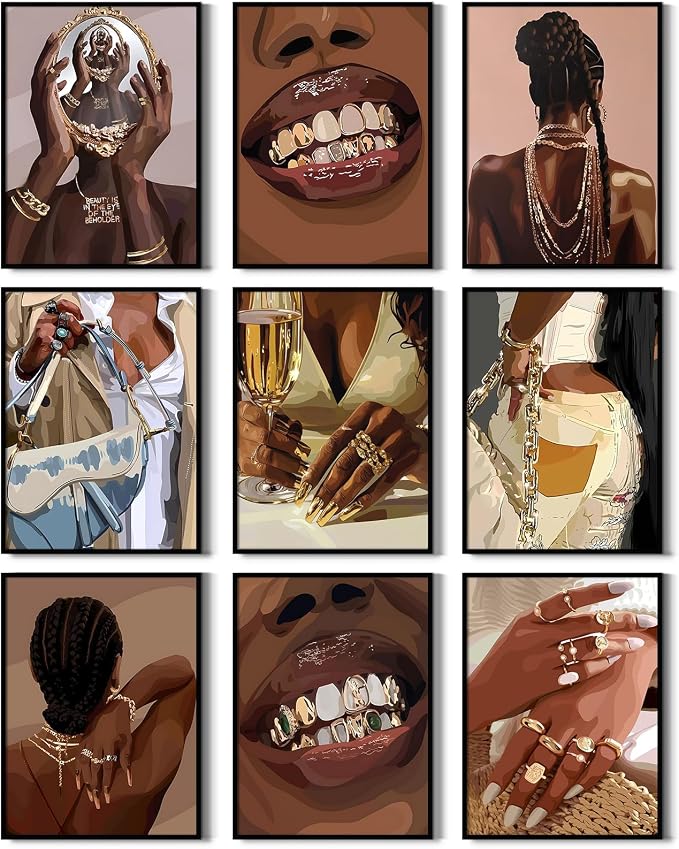 Black Woman Wall Art African American Women Canvas Poster Black Girl People Wall Decor Fashion Female Pictures Abstract Painting Boho Prints Urban Artwork for Bedroom Bathroom 12x16x9 Inch Unframed