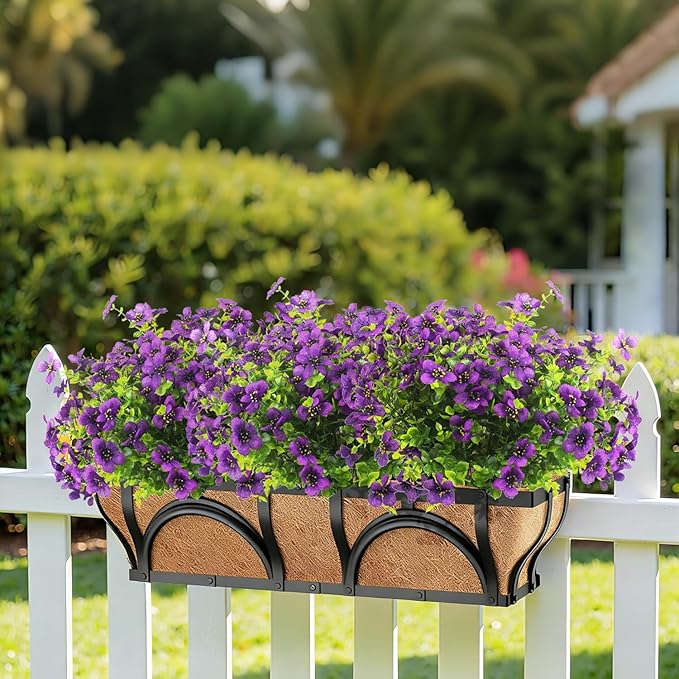 Grunyia 20 Bundles Artificial Flowers for Outdoors, UV Resistant Fake Plants Flowers Greenery Shrubs Plants for Decoration Outside Plants Hanging Planter Home Garden Decor (Purple)