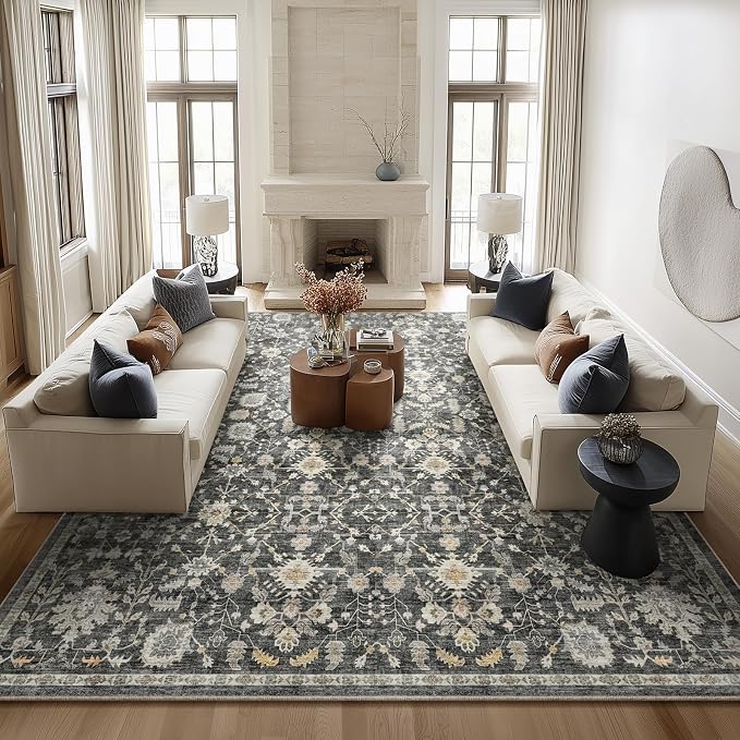 Washable Rugs for Living Room: 10x14 Area Rugs for Bedroom Ultra Soft Non-Slip Stain Resistant Vintage Boho Large Carpet for High-Traffic Dining Room - Farmhouse Decor