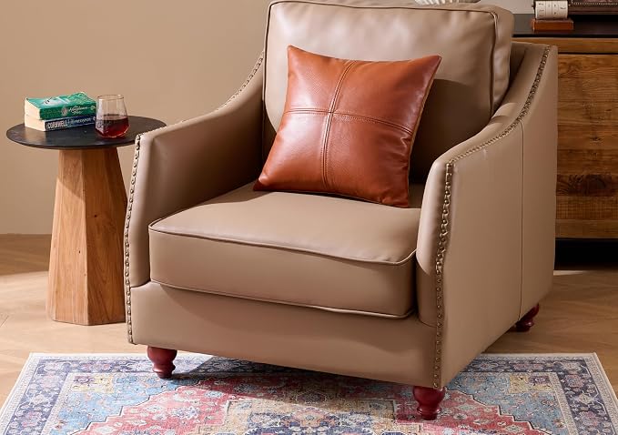 Full Grain Leather Throw Pillow Cover (18" x 18") (Brownish Orange) | Cowhide Sofa Cushion Case Thick Genuine Leather Throw Pillow for Living Room Bedroom and Home Office, Pack of 1, Cover Only