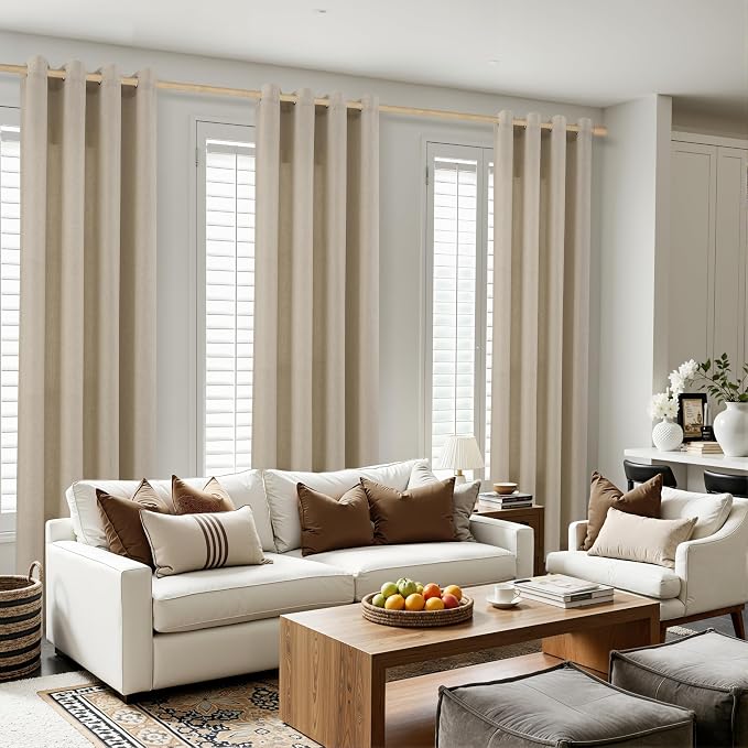 Aersas Taupe Burlywood Grommet Linen Curtains 108 Inches Long for Living Room Bedroom Semi Sheer Light Filtering Neutral Boho Farmhouse 108 Inch Length 2 Panel Set for Large Window 9 Ft
