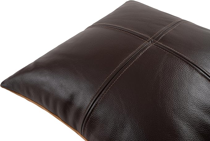 Full Grain Leather Throw Pillow Cover (20" x 20") (Coffee) | Cowhide Sofa Cushion Case Thick Genuine Leather Throw Pillow for Living Room Bedroom and Home Office, Pack of 1, Cover Only