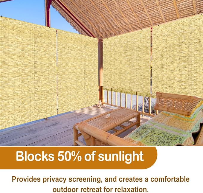 DoubleFill 2 Pcs Bamboo Shades Outdoor Reed Roll up Blinds 60" W x 72" H Blackout Sunshade Cordless Bamboo Blinds for Home Porch, Patio & Windows Decor Shutters Sunlight Privacy Screen(Natural)