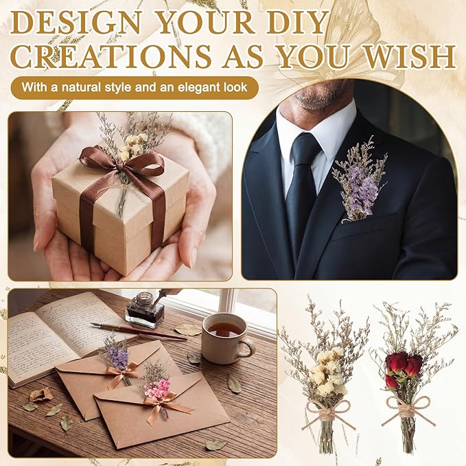 Riceshoot 30 Pcs Dried Flower Bouquets Mini Dried Flowers Bulk with Stem Natural Real Flower Bundles Forget Me Not Boho Floral Arrangement for Crafts Vase Dly Wedding Decor Bridesmaid Gift, 10 Styles