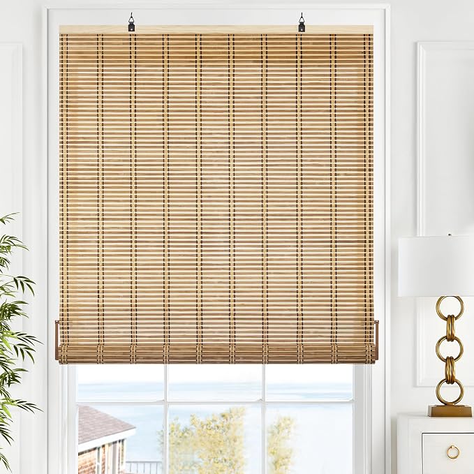 LazBlinds Cordless Bamboo Blinds, 27"x64", Natural | Bamboo Roll Up Shades for Windows, Light Filtering Hanging Window Blinds, Bamboo Shades for Patio Indoor/Outdoor Porch