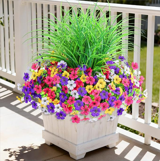 Artificial Flowers for Outdoors 14 Bundles UV Resistant Fake Flowers Daisy with Greenery Plants Faux Outdoor Flowers for Spring Summer Decoration Outdoor Faux Plants Home Window Porch Patio Yard