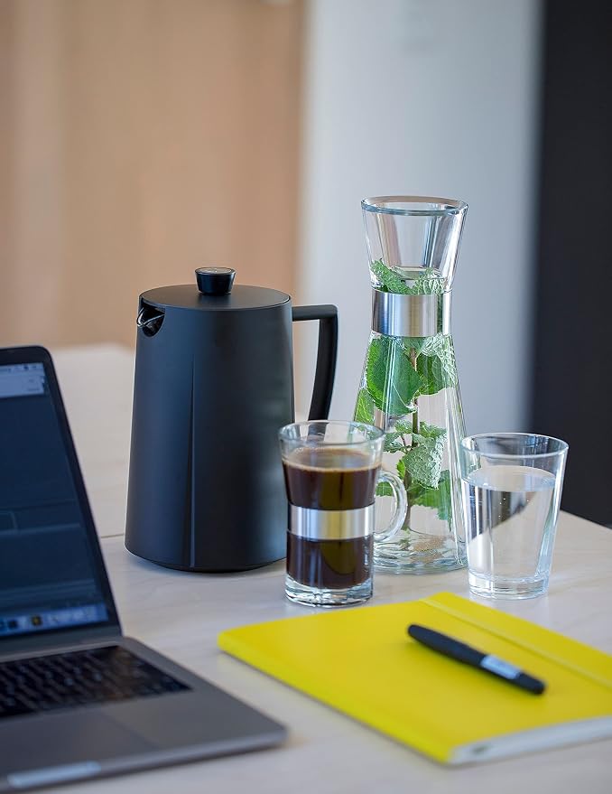 Rosendahl Grand Cru 30.4 oz. Water Carafe - Transparent Glass Pitcher with Stainless Steel Accents, Dishwasher Safe, Lead-free Modern Drinkware, Versatile Kitchen Accessory for Stylish Table Settings