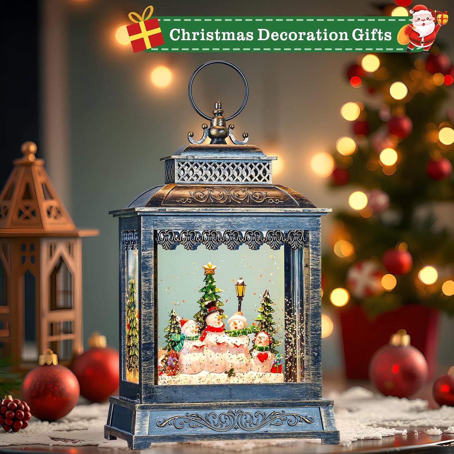 Christmas Snow Globes Lantern Christmas Snow Globe with Music Nativity Scene,6H Timer,USB Lined/Battery Operated Lighted Lantern for Christmas Festival Decoration Gifts