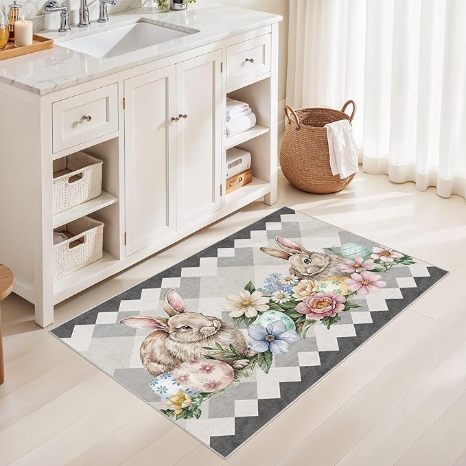 cotiled Area Rug for Living Room, Washable Non-Slip Large Area Rug, Indoor Floor Carpet Low Pile Soft Boho Farmhouse Rug for Bedroom Dining Room Grey 3x5