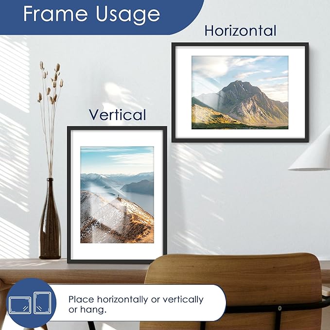 PEALSN 10x14 Picture Frame Set of 6, Display Pictures 8.5 x 11 with Mat or 10 x 14 without Mat for Wall Mounting Display, Photo Frames Collage for Wall Decor, Black.
