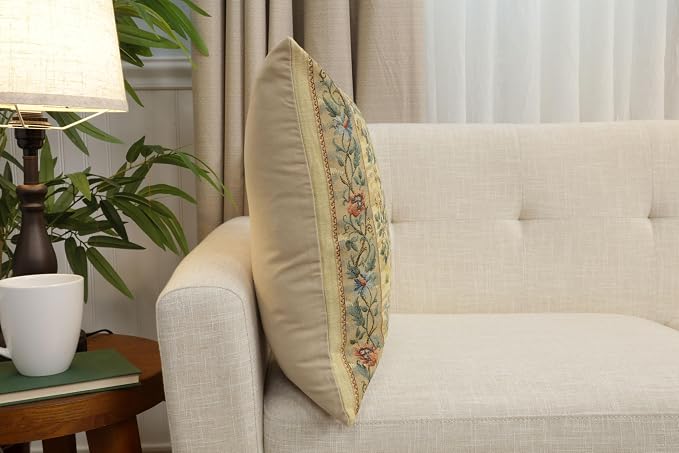 Charlotte Home Furnishings Inc Tapestry Tree of Life Throw Pillow Covers 18x18, European 100% Cotton Jacquard Woven Fabric, Boho & Vintage Inspired Decorative Cushion for Living Room and Sofa