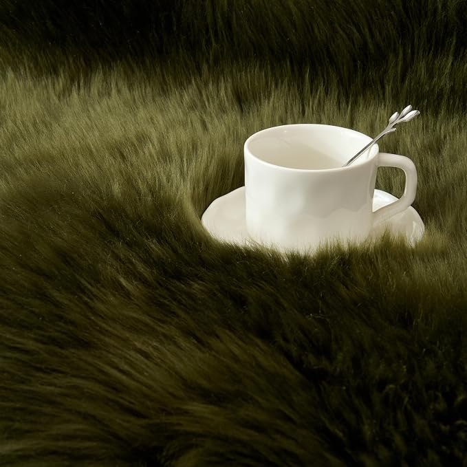 Premium Genuine Sheepskin Area Ruge - Real Wool Fur Shaggy Carpet | Fluffy Soft Natural Lambskin Rug Seat Chair Covers for Couch Sofa Bedroom Living Room(Dark Green,2×3 Feet Sheepskin)