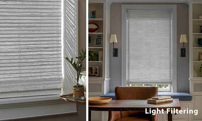 LazBlinds No Tools No Drill Cordless Bamboo Roman Shades, Light Filtering Window Treatment, Roll Up Bamboo Blinds for Windows 22.5'' W x 64'' H, Whitewash T