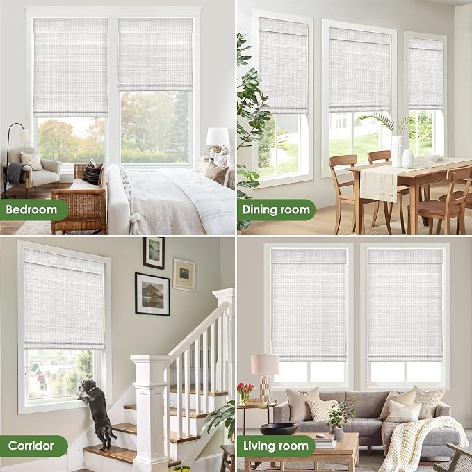 LazBlinds Cordless Bamboo Roman Shades, 32.5x64, Alpine Ivory | Privacy Blinds for Interior Windows, Room Darkening Roll Up Bamboo Blinds for Home & Patio