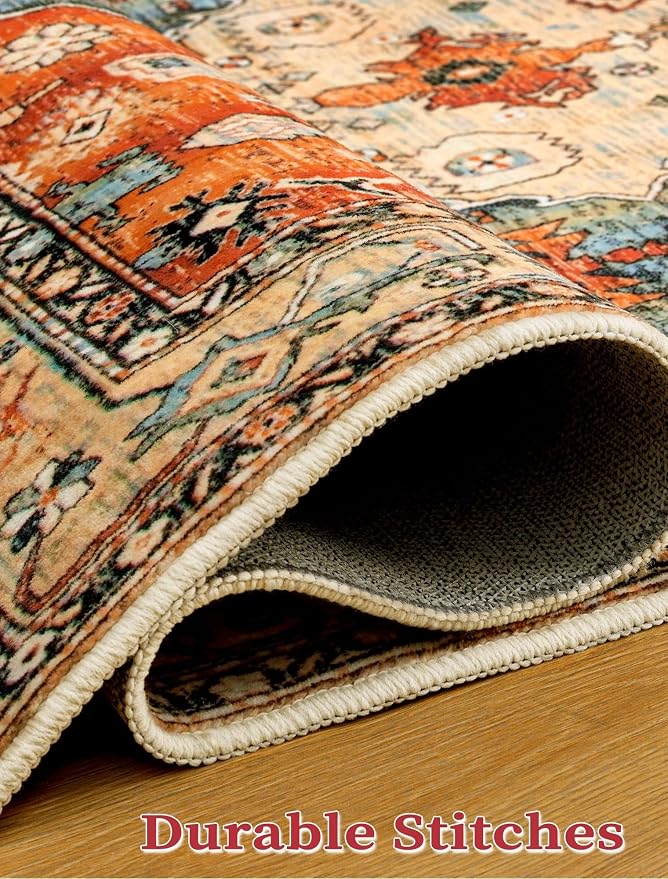 SERISSA Runner Rug for Hallways, 2'6"x12' Washable Non Slip Kitchen Runner Rug, Extra Long Boho Rug Ultra Soft Vintage Tribal Print Floor Carpet for Bedroom Hallway Entryway Bathroom Laundry Room
