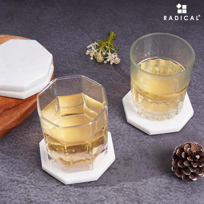 Radicaln White Marble Coasters Set of 6 Handmade 3.5" Inch Star Coasters for Drinks, Elegant Stone Coasters for Home, Office & Kitchen Decor