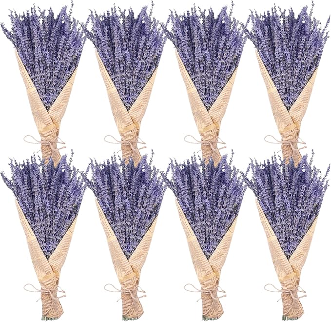 8 Bundles Dried Lavender Bundles, Uieke Natural Dried Lavender Flowers 1200 Stems 16“ for Home Weeding Decoration Flower Arrangements Photo Props Home Decor