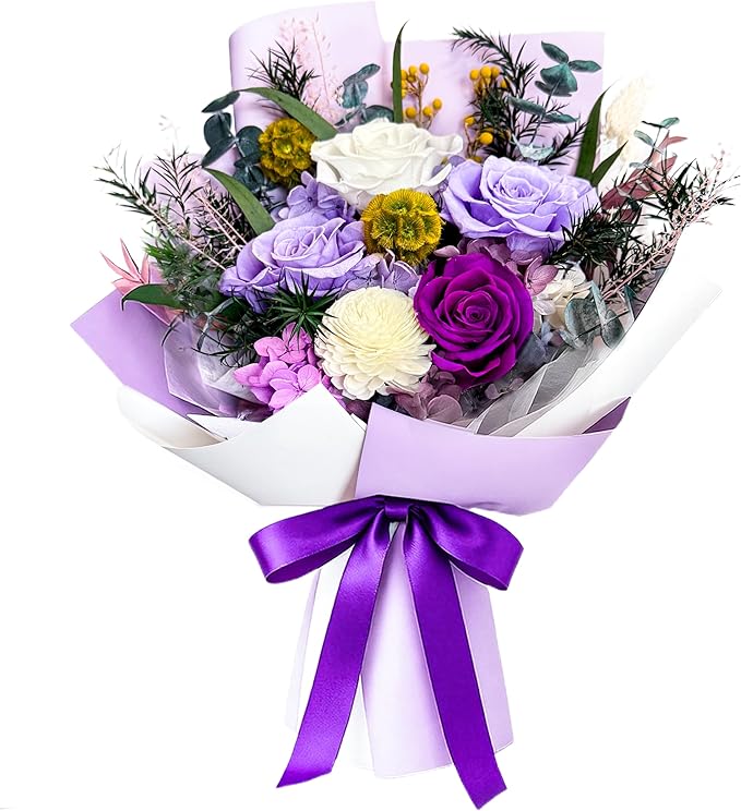 FNCHAI Forever Flowers Bouquet, Real Preserved Roses in Box for Delivery, Perfect for Valentine's Day, Anniversary, Graduation, Birthday Gift for Her or Him (purple)