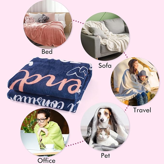 Friend Gifts for Women Throw Blanket, Inspirational Quote Moon Floral Design Soft Cozy Fuzzy Flannel Blanket, Gift for Female Friend Birthday Christmas (50" x 60")