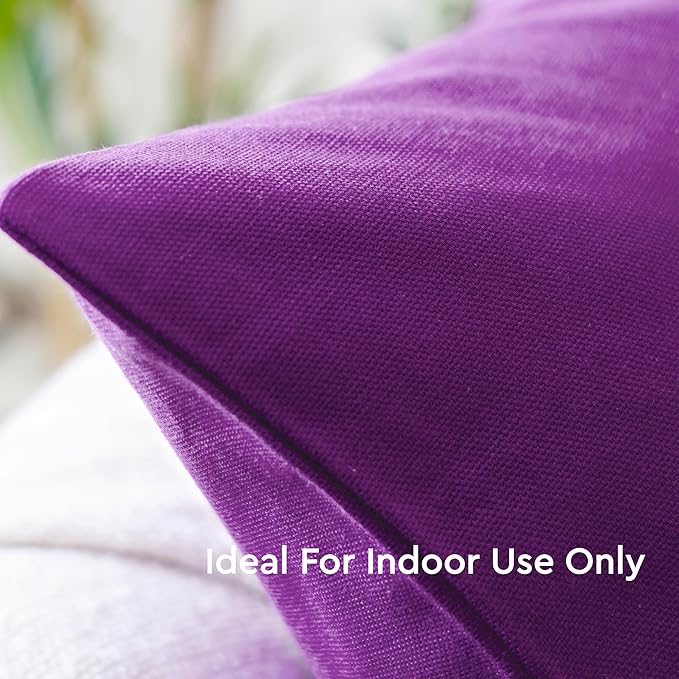 Encasa XO Throw Pillow Covers 16x16 in Set of 4 Purple | No Inserts | Cotton Pillow Covers for Living Room, Bed, Sofa, Couch | Decorative Cushion Covers with Improved Zipper