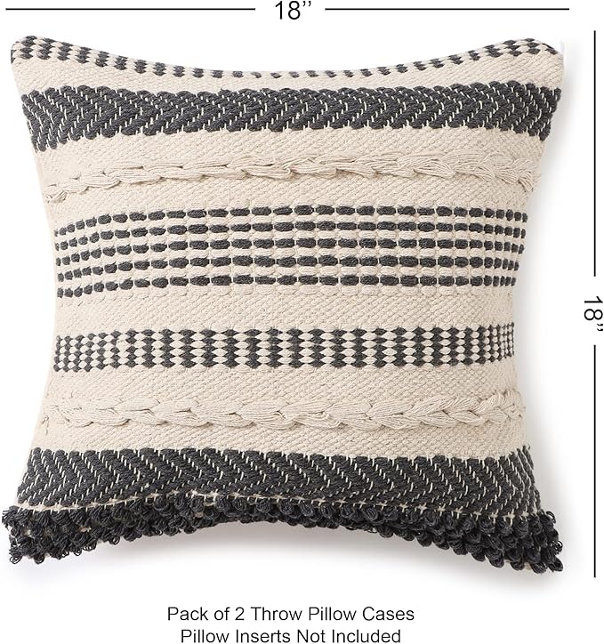 REDEARTH · Boho Textured Throw Pillow - Cushion Covers Woven Tufted Decorative Farmhouse Cases Set for Couch - Sofa - Bed - Dining - Patio - Outdoor - 100% Cotton (18"x18" -Precis Descant) Pack of 2