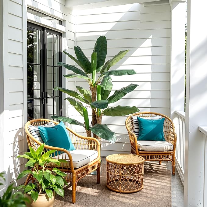 6FT Banana Tree Artificial Plant Fake Banana Leaf Plant Faux Tropical Plants Large Fake Plants Indoor in Black Pot for Living Room Bedroom Office Patio Balcony Home Decor (with Faux Moss)