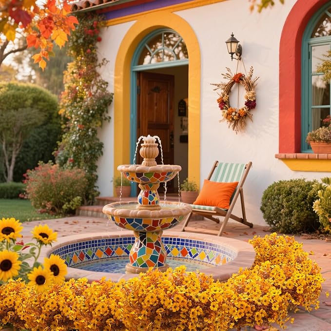 Grunyia 16 Bundles Artificial Fall Mums Outdoor UV Resistant, Fake Silk Plants No Fade Faux Greenery for Garden Porch Patio - Autumn Thanksgiving Christmas Home Decor (Fall Yellow)