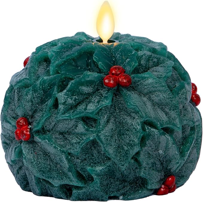 Luminara - Flameless Holiday Crystal Beads Glitter Sphere Candle - Chalky Green - Pack of 1-4x4.25 - Auto Timer Built-in 5-Hour Timer Indoor Use