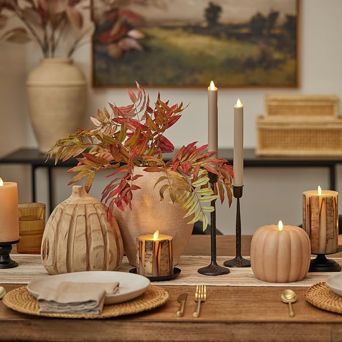Luminara Embedded Birch Twigs Flameless LED Candle, 3.5" x 4.5", Moving Flame Real Wax Unscented, Battery Operated, Decorative Home Lighting Safe