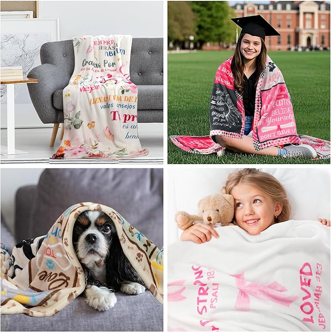 Abuela Gifts Manta in Spanish, Grandma Gifts from Grandkids, Gratitude Quotes Flowers Print Soft Cozy 50x60 Throw Blanket Regalos para Abuela, Home Decor for Bed Sofa